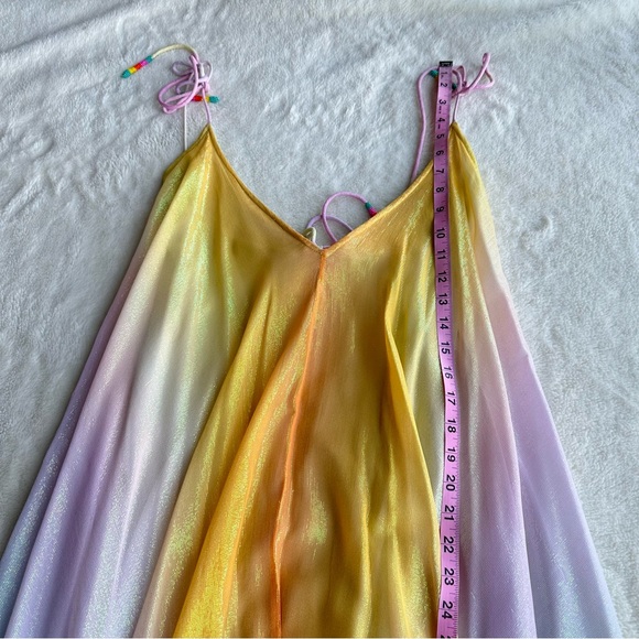 Rococo Sand Zale V-neck Yellow Blue A-Line Maxi Dress S - Picture 4 of 15